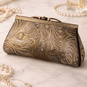 Metallic Brocade Frame Clutch Evening Bag